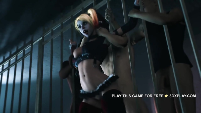 Зеки ебут Харли Квин через решетку