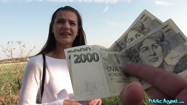 Телка кончила за деньги на прогулке