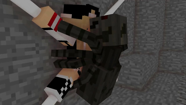 Паук из Майнкрафта дерет жертву в киску